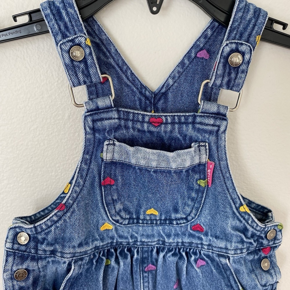Vintage Carter's Girls Blue Denim Overalls 18-24M Embroidered Hearts Y2K - Picture 6 of 16